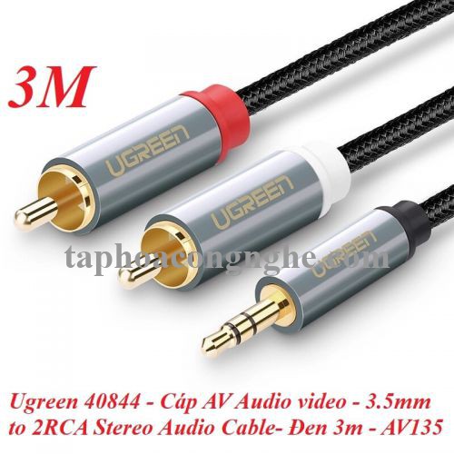 Ugreen 40844 3M màu Đen Cáp âm thanh 2 đầu Bông sen sang 3.5mm Dương đầu bọc nhôm mạ vàng AV135 30040844
